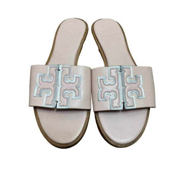 Tory Burch Ines Slides Sea Shell Pink Calf Leather Size‎ 7.5 US - Picture 2 of 11